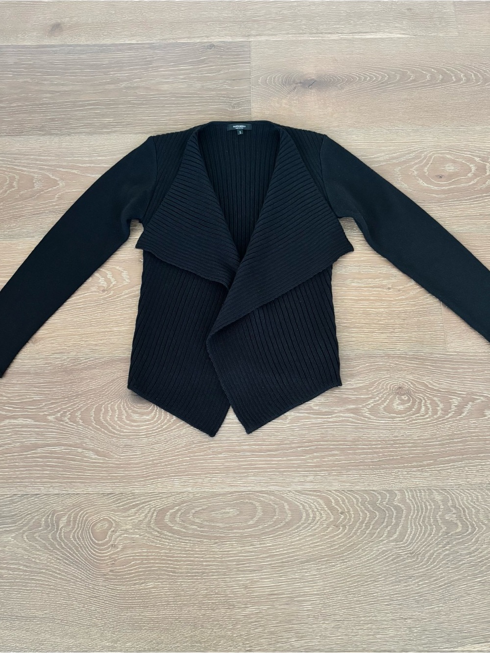 Filippo Novelli Italian Merino Wool Blend Black Women's Drape Front Cardigan SzS
